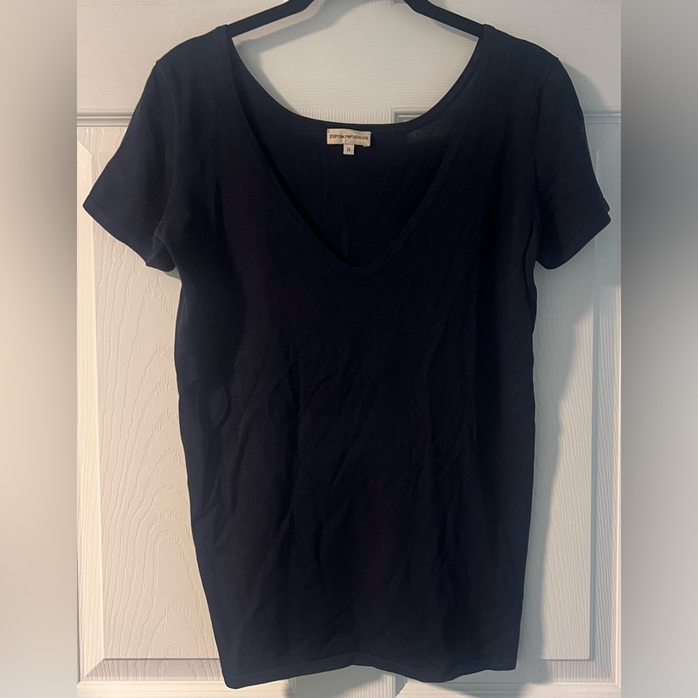Women's Emporio Armani Navy Blue V Neck Short Sleeved Top